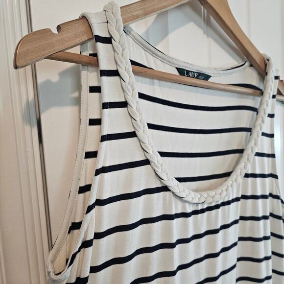 Lauren Ralph Lauren Midi Dress Women Large White Striped Y2K Sleeveless Preppy - Picture 5 of 10